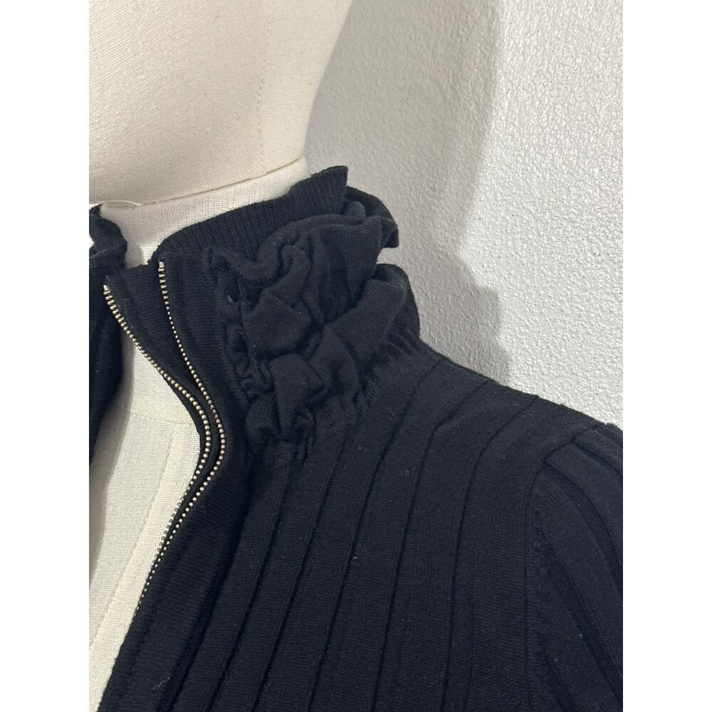 Y2K Belldini Ribbed High Neck Ruffle Penny Lane Cardigan Sweater L Black Trendy - Picture 6 of 15